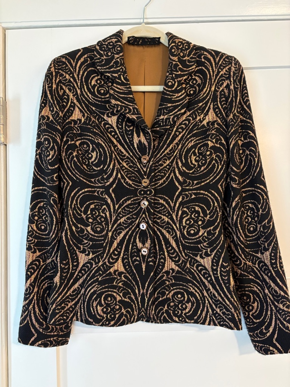 Peggy Jennings Black Jacket with Gold Swirl Pattern